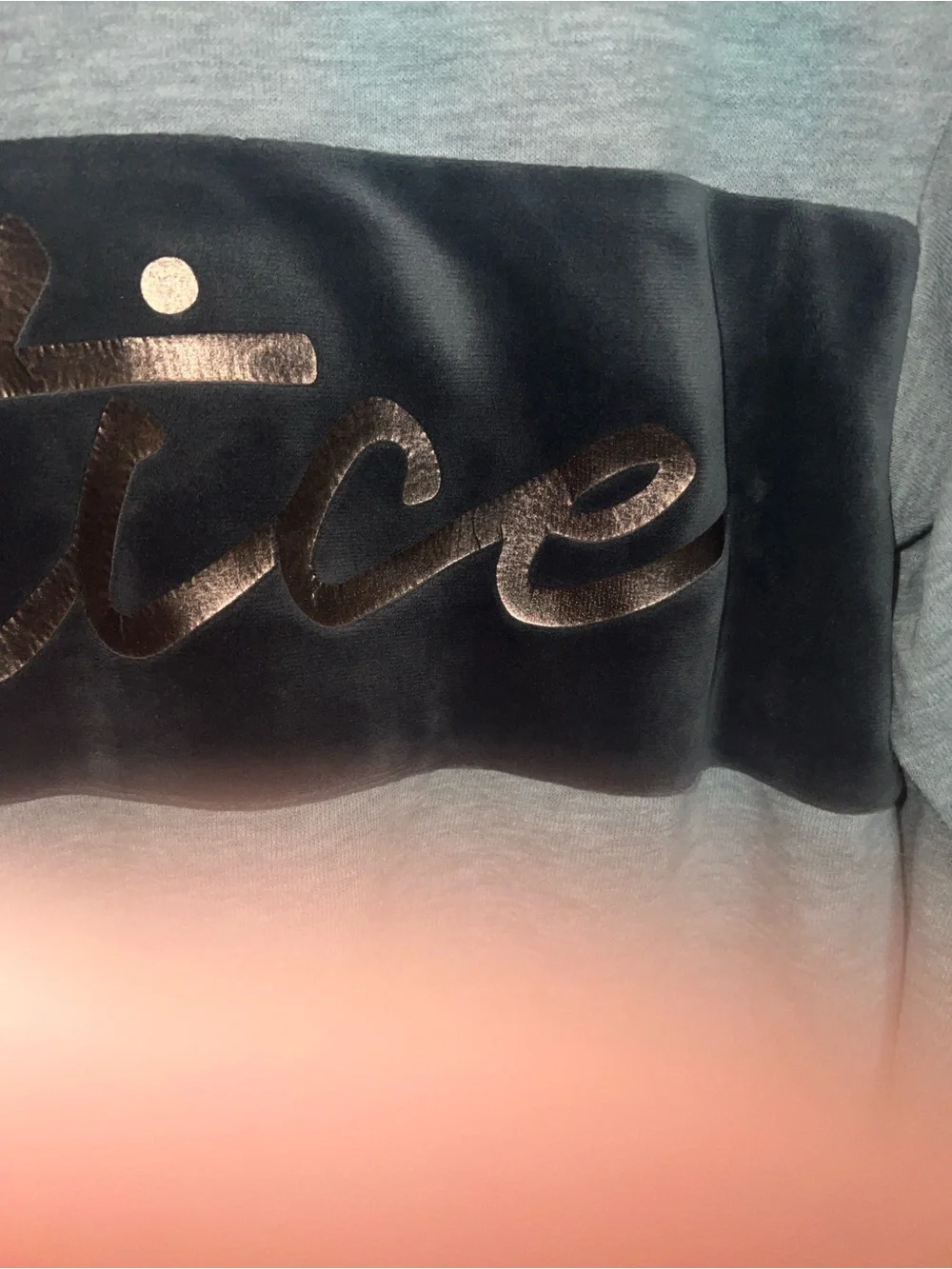 Justice Gray Hoodie with Rose Gold Logo and Silver Sleeve Crisscross Ribbon